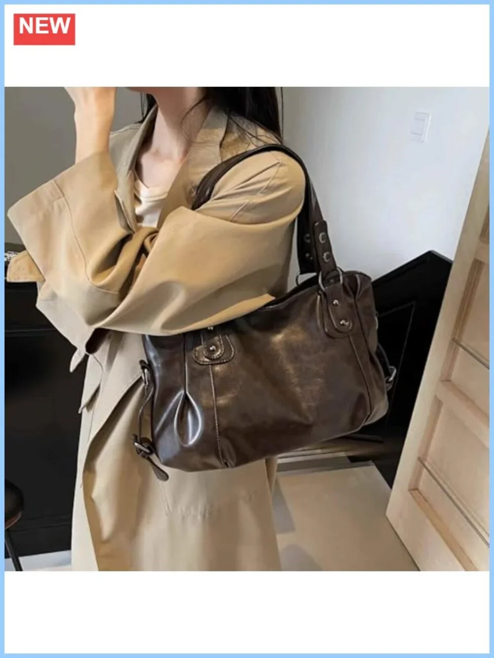 Vintage Faux Leather Hobo Shoulder Bag Large Capacity Crossbody Tote